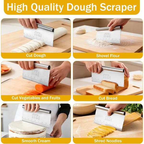 Deigskrapesett 5 deler - Deigkutter i rustfritt stål med gradering - 15/20/22/25/30cm - For baking, pizza, brød og bakverk