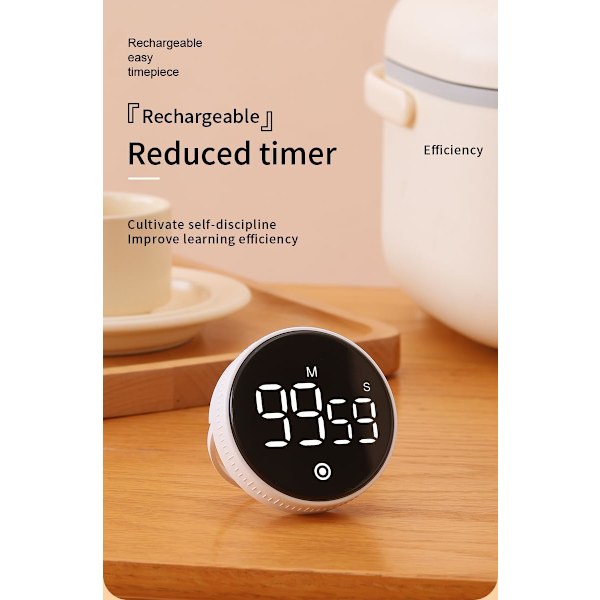 Magnetisk Kjøkkentimer: Elektronisk Timer for Matlaging, Sport & Studier, Stille Tidsstyring White