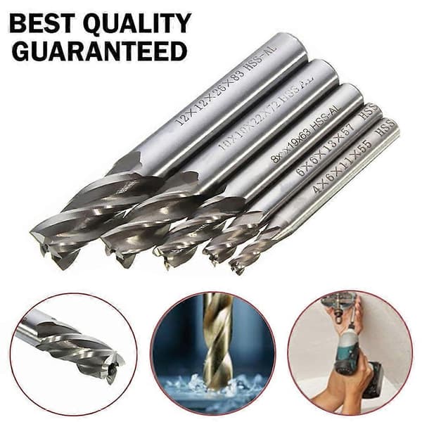 5pcs/Set Straight End Mill 4 Flute Hss Drill 4/6/8/10/12Mm For Cnc Milling Tool