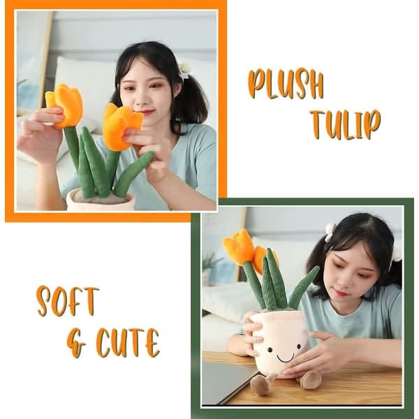 Tulppaani pehmolelu, 33 cm oranssi kukkaruukku pehmo
