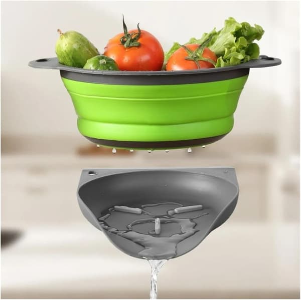 Stor sammenklappelig si til vask, perfekt til 3-delt sæt – en pladsbesparende si med sidedræn og indlejringsdesign.