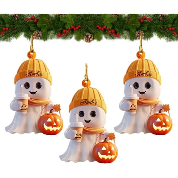 Acrylic Pumpkin and Coffee Cup Ghost Decoration Ornament, Christmas Tree Decorations, 2D Flat Acrylic Pendant