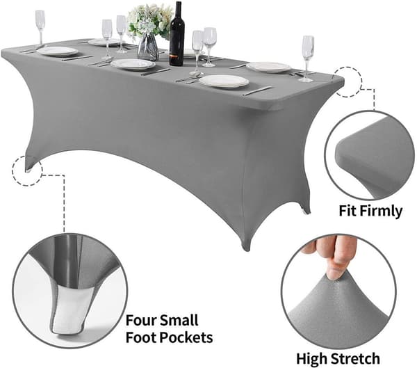 Grey 1.8m Stretch Tablecloths for Rectangular Tables with Open Back, Spandex Rectangular Table Cover for Outdoor Dining, Wedding C C