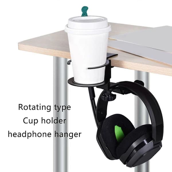 360° Rotating Cup Holder Clip Adjustable Drink Mount Water Bottle Holder Spill-Free Cup Holder Headset Hanger Silver
