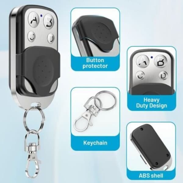 Universal Gate Remote Control 433.92 MHz, Wireless 4-Button Garage Door Remote Copy, 3-Piece Key Fob