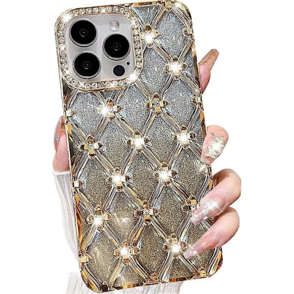 Passer til iPhone 16 Pro Max mobildeksel, søtt luksuriøst glitter strass blomst beskyttende deksel_yux
