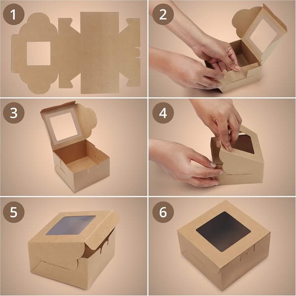 Brown Kraft Paper Boxes with Transparent Window (50-pack) - Cake Box