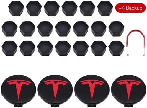 Hjulnavskapslar (4 st) för KAVANIC Tesla Model Y Model 3 Modifieringsskydd (svart/matt svart) Red Kit
