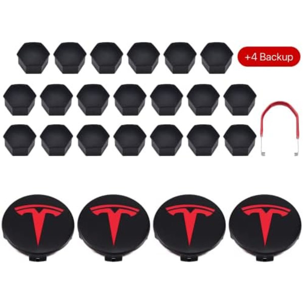 Hjulnavskapsler (4 stk) til KAVANIC Tesla Model Y Model 3 Modifikationsbeskyttelse (sort/mat sort) Red Kit