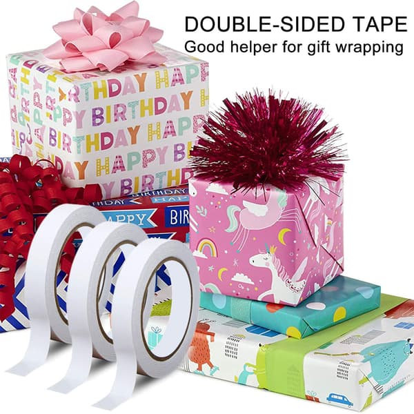 3 ruller dobbeltsidig tapetsett sterkt klebrig tape for kontor DIY C