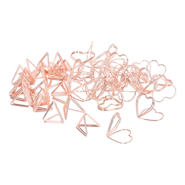 100 stk formede binders, trekantede og hjerteformede dobbeltlags 3D rosegull metallbinders for filklassifisering