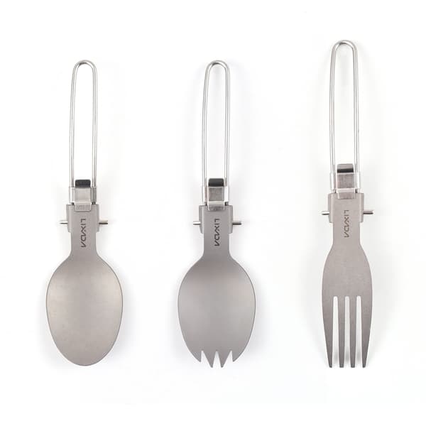 Lightweight, Corrosion-Resistant Folding Fork and Spoon Set for Camping Utensils, 3 Pieces