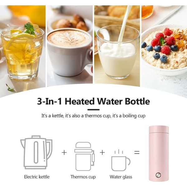 Mini elektrisk rejsekedel 400ml, rustfrit stål, hurtig kogning, automatisk slukning, til te, kaffe, mælk, rosa