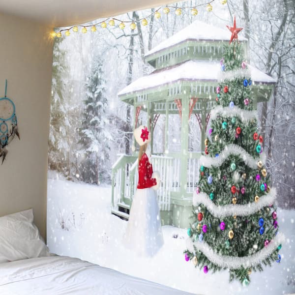 150cm*100cm, Gobeläng Snöig Julgran Bakgrund Tyg