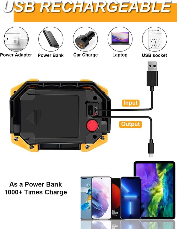 30W Rechargeable COB Work Light - 2000LM Super Bright Floodlight | USB Portable & Waterproof for Outdoor Use