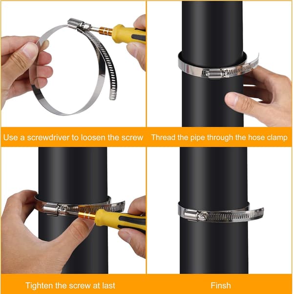 4 stk 80 mm justerbare slangeklemmer i rustfritt stål for å feste fleks