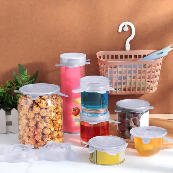 Reusable Silicone Lids for Jars, 16-Pack Stretchable Lids for Yogurt Jars, Cans, and Mugs, 2.6 to 3.3 Inches, White
