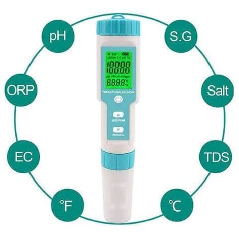 Salinitetstester til pool, pH- og saltvandstester, 7-i-1 digital tester, pH- og salinitetstester til pool