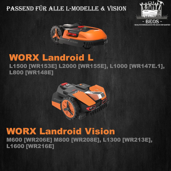 Premium spikar i rostfritt stål för Worx Landroid L & Vision - polerade -12 x skruv i rostfritt stål - hjulstorlek 225 mm