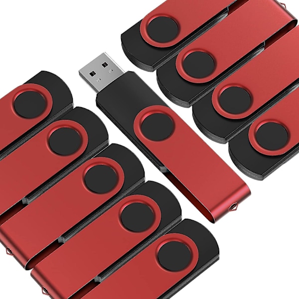 USB-nøgle 16 GB 10-pak USB 2.0 Flash-drev - Kepmem Bærbar Nøgleringshukommelse 16 Gb Rød Pendrive Metal 16 Giga Tommelfingerdrev Fashion Swivel U Disk