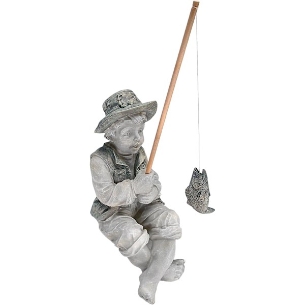 Fiskestatue for hage, 38 cm, polyresin, tofarget stein