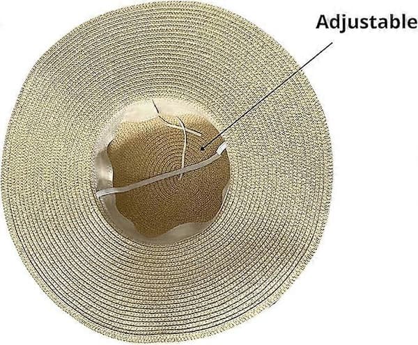 Stråhat til damer, sommerhat til stranden, disket og foldbar med stor bred skygge og rosetbånd -SY