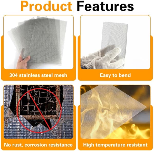 Metalnet 6-pak - 30x21 cm - 20 mesh finmasket - Rustfrit stål - Sølv - Til bure, ventilation, have, filtre