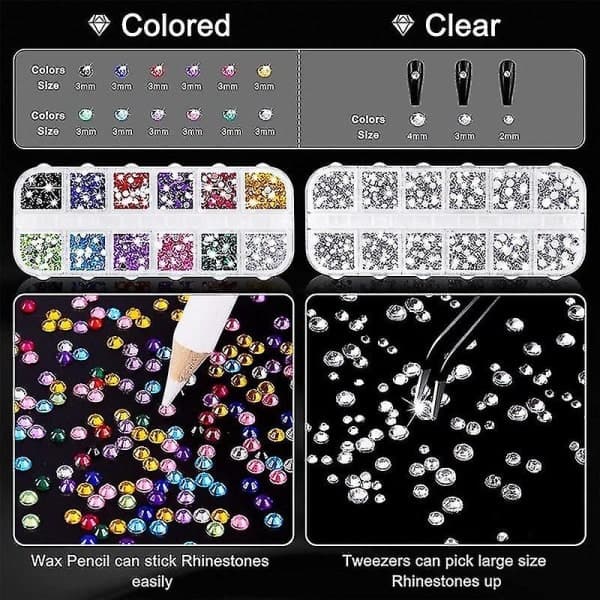 4000 Rhinestones 2 stk 25 ml Lim til Rhinestones, 1 vokspen til kunst