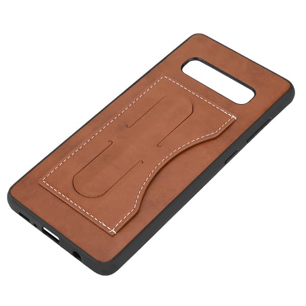 Simple PU Leather Card Holder for Samsung S10 Back Phone Case (Brown)