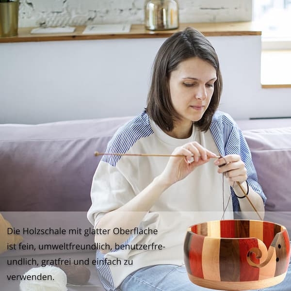 Garnskål, treskål med designhull for strikking og hekling