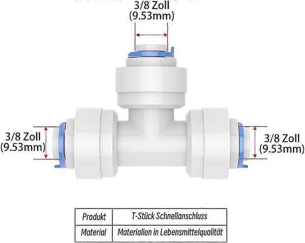 8 stk. T-stykke koblingsadapter Push-fit-tilkobling, RO vannfilter
