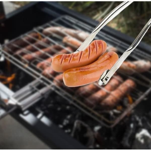 BBQ Pølsetang, Lang Grilltang til at vende pølser, Køkkenredskab i rustfrit stål, 40cm