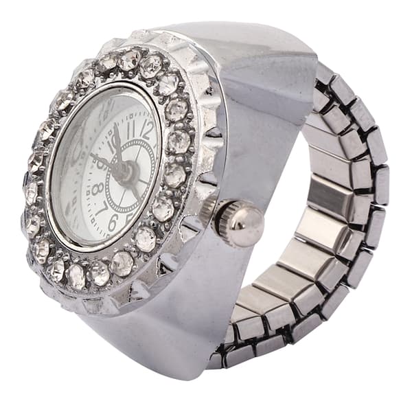 Fingerring Ur Skinnende Rhinestone Dekoration Kvarts Ring Ur til Kvinder Sølv