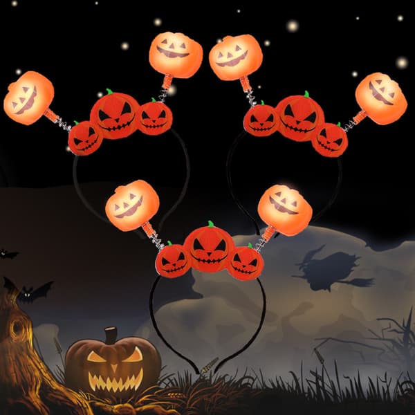 3 stk Halloween LED Gresskar Hårbånd Lyser Opp Gresskarformet Hodebånd
