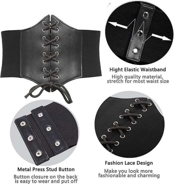 Lacing Drawstring Corset Elastic Waistband Black 83