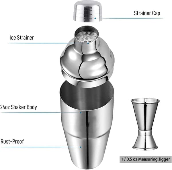 Cocktail Shaker, Cocktail Set, Martini Shaker, 750ml Cocktail Shaker with Strainer, Bartender Tool, Home Bar Cobbler