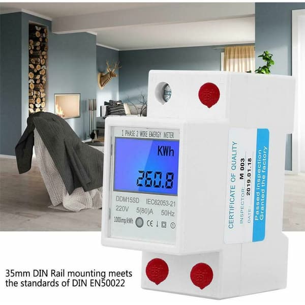 LCD AC-amperemeter kalibreret til DIN-tophatteskinne 5(80)A AC 230V