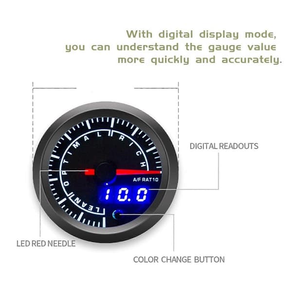 Universal Luft-Bränsleförhållande Mätare Pekare LED Digital Display 52mm Dia Bilinstrument
