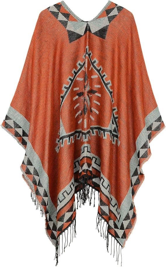 Dame Poncho Sjal Vinter Trykt Åben Front Poncho Cape Rutet Sjal