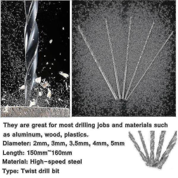 Set of 5 HSS Twist Drills, Round, 5 Diameters 2 mm