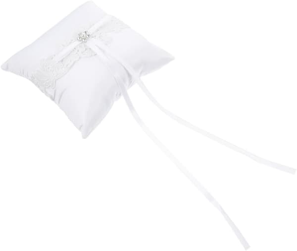 blonde ringpude med sløjfer design, 1 stk hvid til bryllup -
