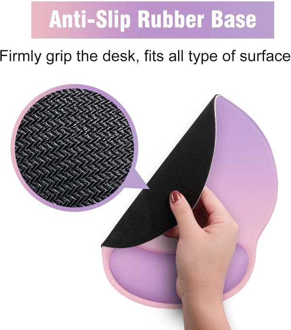 Ergonomisk musemåtte med håndledsstøtte, gelmusemåtte med skridsikker gummibase, musemåtte til bærbar computer, hjemmekontor, smertelindring (pink og lilla)