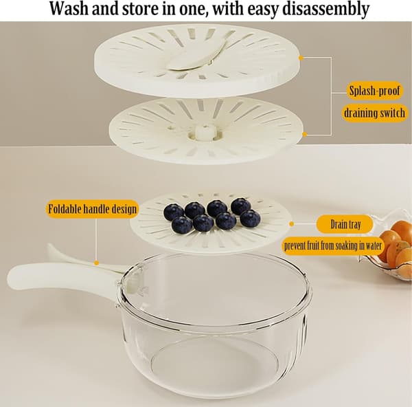 Kitchen Fruit Drain Basket, Multifunctional Drain Bowl, Fruit and Vegetable Washing Bowl with Lid, Kitchen Double-Layer Drain Basket with
