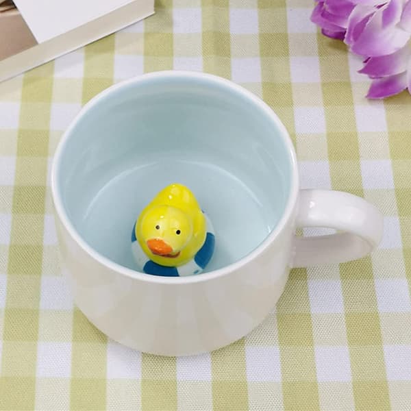 3D Liten Gul Anka Inuti Kaffemugg 400ml Rolig Handgjord