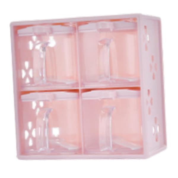 Spice Storage with 4 Compartments, Spice Jars for Kitchen with Lid and Spoon, Spice Rack, Spice Container for Cafe Pepper