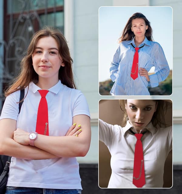 Færdigbundet sort slips til kvinder, justerbar modestil til cosplay rød 1 - Red 1