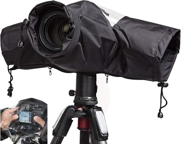 Waterproof Camera Rain Cover, Soft, with Drawstring and Sleeves, Nylon, Black, for Photography