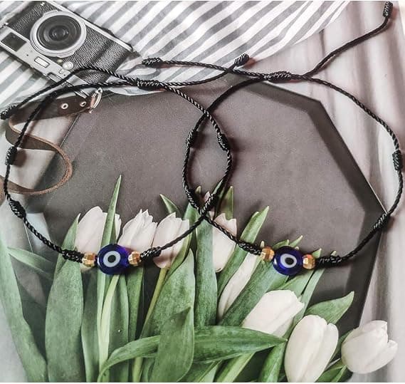 Onda ögat armband 7 lyckoknutar justerbart armband Kabbalah snöre
