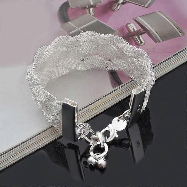 Nya modesmycken 925 Sterling Silver Mesh Vävd Kedjearmband för kvinnor present Silver Silver