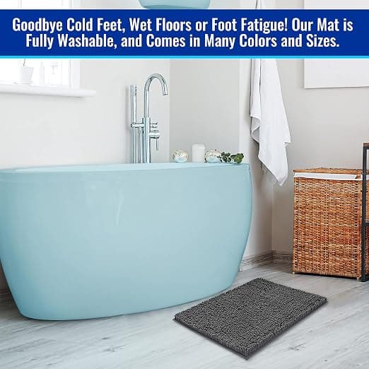 (Charcoal Gray, 60x43cm) Absorbent Non-Slip Chenille Bathroom Mat - Soft, Machine Washable, Quick-Drying - Perfect for Bath, Shower, Bedroom, or Doormat